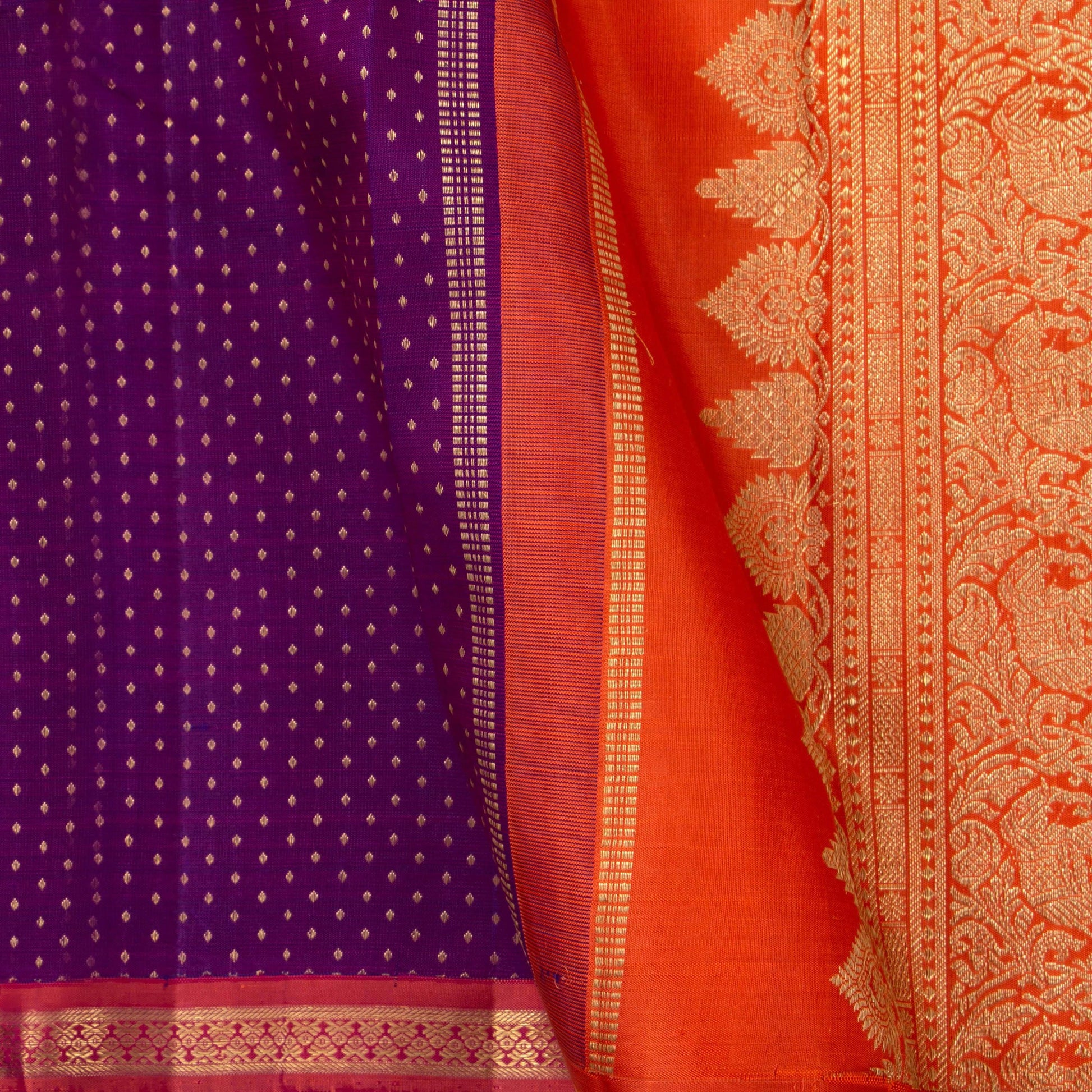 Magenta And Orange Kanchipuram Silk Saree With Small Border Handwoven Pure Silk For Wedding Wear PV NYC 1188 - Silk Sari - Panjavarnam PV NYC 1188