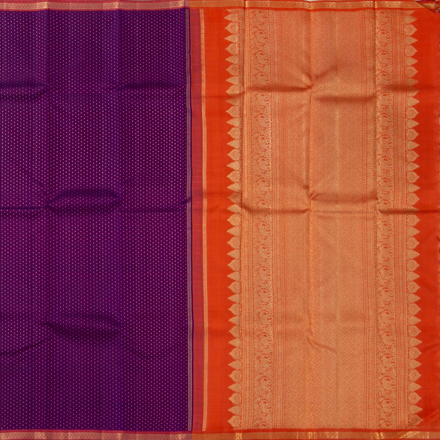 Magenta And Orange Kanchipuram Silk Saree With Small Border Handwoven Pure Silk For Wedding Wear PV NYC 1188 - Silk Sari - Panjavarnam PV NYC 1188