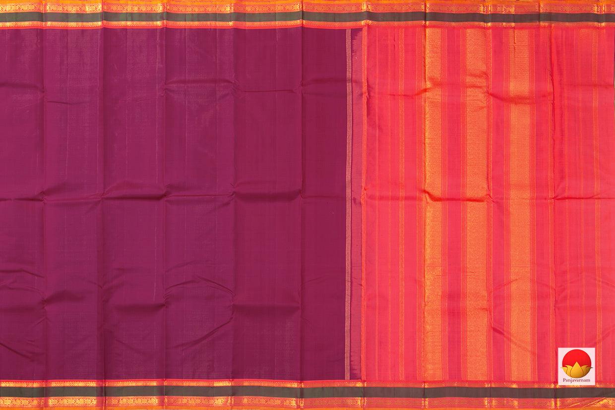Magenta And Peach Kanchipuram Silk Saree With Medium Border Handwoven Pure Silk For Festive Wear PV J 216 - Silk Sari - Panjavarnam