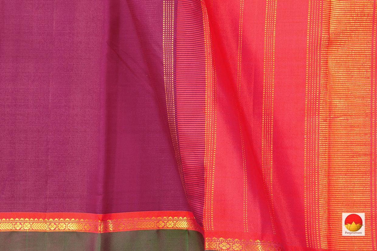 Magenta And Peach Kanchipuram Silk Saree With Medium Border Handwoven Pure Silk For Festive Wear PV J 216 - Silk Sari - Panjavarnam PV J 216