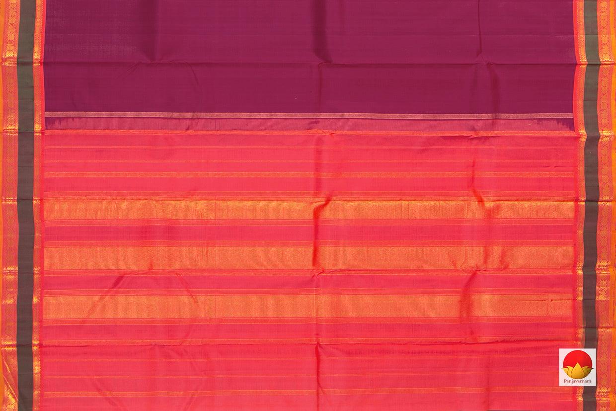 Magenta And Peach Kanchipuram Silk Saree With Medium Border Handwoven Pure Silk For Festive Wear PV J 216 - Silk Sari - Panjavarnam PV J 216