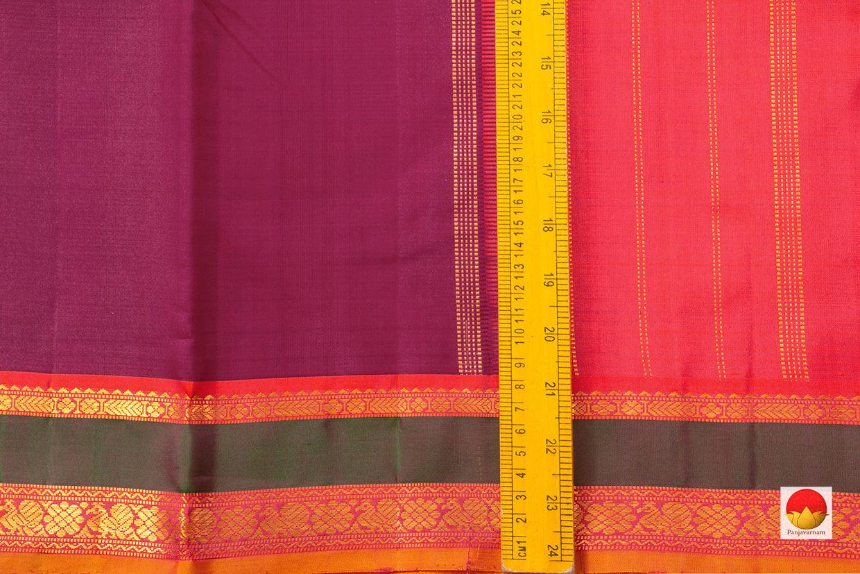 Magenta And Peach Kanchipuram Silk Saree With Medium Border Handwoven Pure Silk For Festive Wear PV J 216 - Silk Sari - Panjavarnam PV J 216