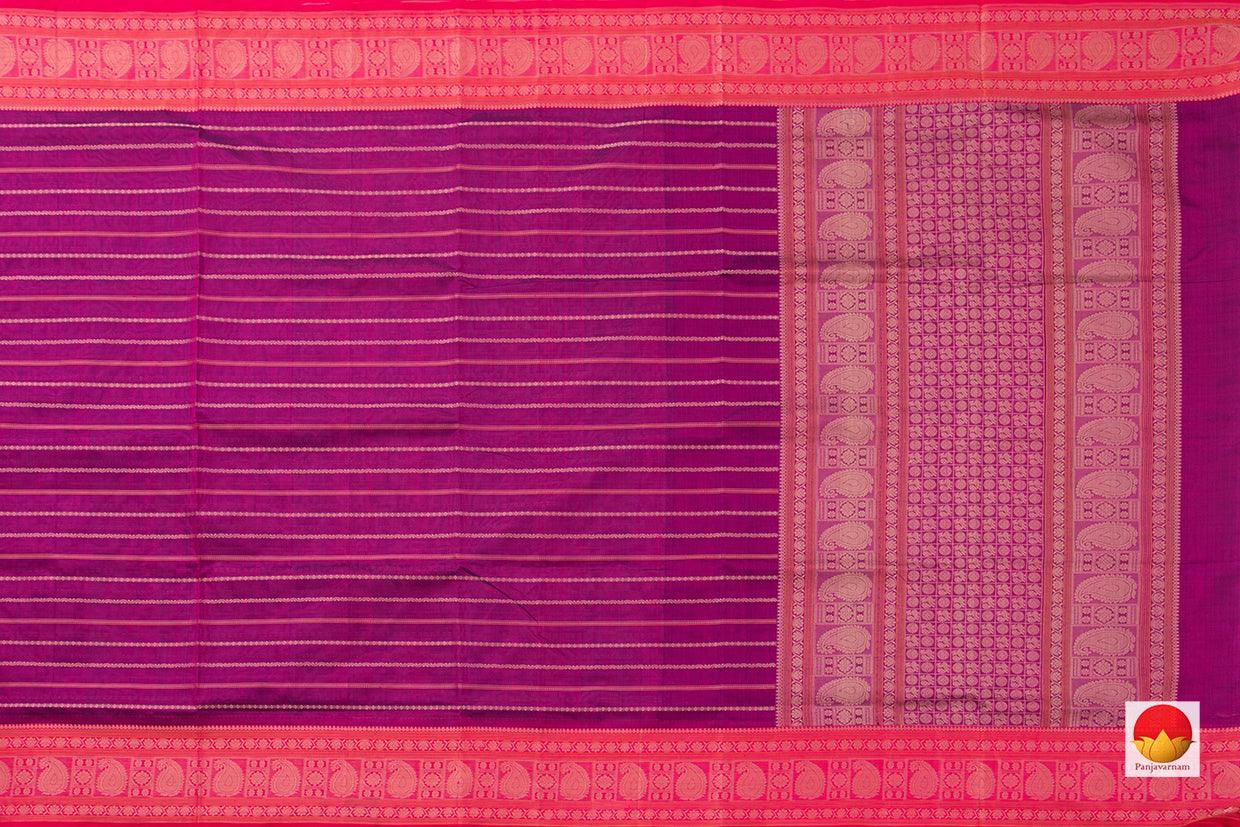 Magenta And Pink Kanchi SilkCotton Saree With Veldhari Stripes For Office Wear PV KSC 1224 - Silk Cotton - Panjavarnam