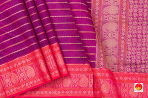 Magenta And Pink Kanchi SilkCotton Saree With Veldhari Stripes For Office Wear PV KSC 1224 - Silk Cotton - Panjavarnam PV KSC 1224