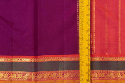 Magenta And Pink Kanchipuram Silk Saree With Medium Border Handwoven Pure Silk For Festive Wear PV J 551 - Silk Sari - Panjavarnam