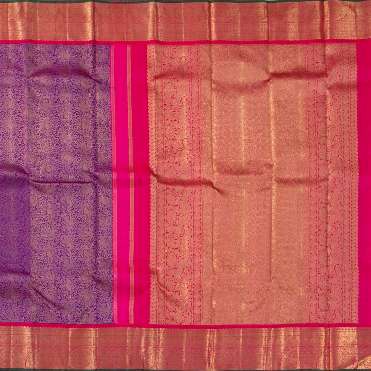 Magenta And Pink Kanchipuram Silk Saree With Medium Border Handwoven Pure Silk For Wedding Wear PV NYC 1134 - Silk Sari - Panjavarnam PV NYC 1134