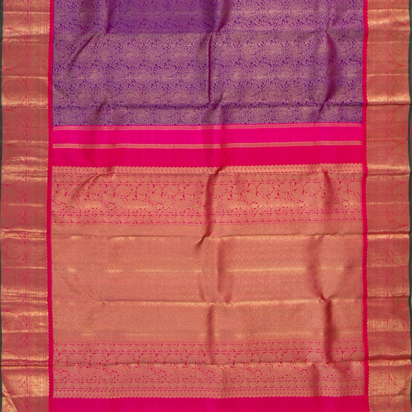 Magenta And Pink Kanchipuram Silk Saree With Medium Border Handwoven Pure Silk For Wedding Wear PV NYC 1134 - Silk Sari - Panjavarnam PV NYC 1134