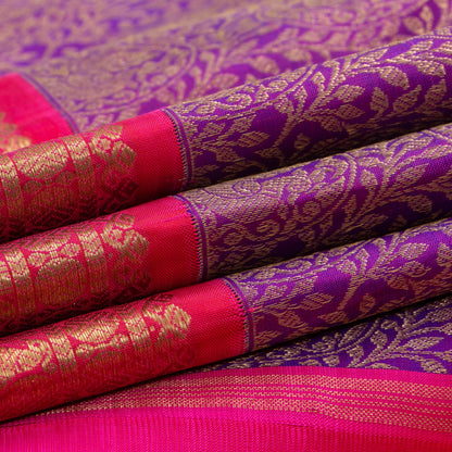 Magenta And Pink Kanchipuram Silk Saree With Medium Border Handwoven Pure Silk For Wedding Wear PV NYC 1134 - Silk Sari - Panjavarnam PV NYC 1134