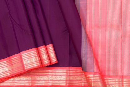 Magenta And Pink Kanchipuram Silk Saree With Small Border Handwoven Pure Silk For Wedding Wear PV NYC 1084 - Silk Sari - Panjavarnam PV NYC 1084