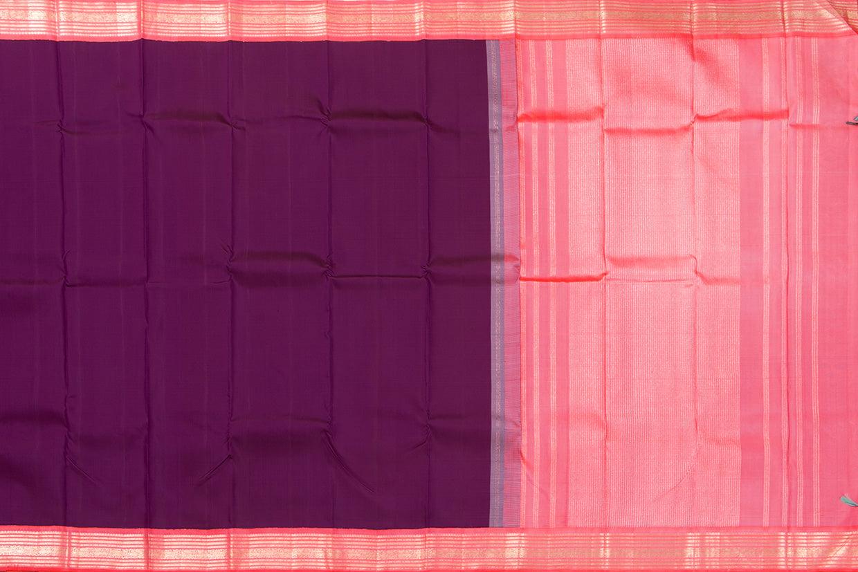 Magenta And Pink Kanchipuram Silk Saree With Small Border Handwoven Pure Silk For Wedding Wear PV NYC 1084 - Silk Sari - Panjavarnam PV NYC 1084