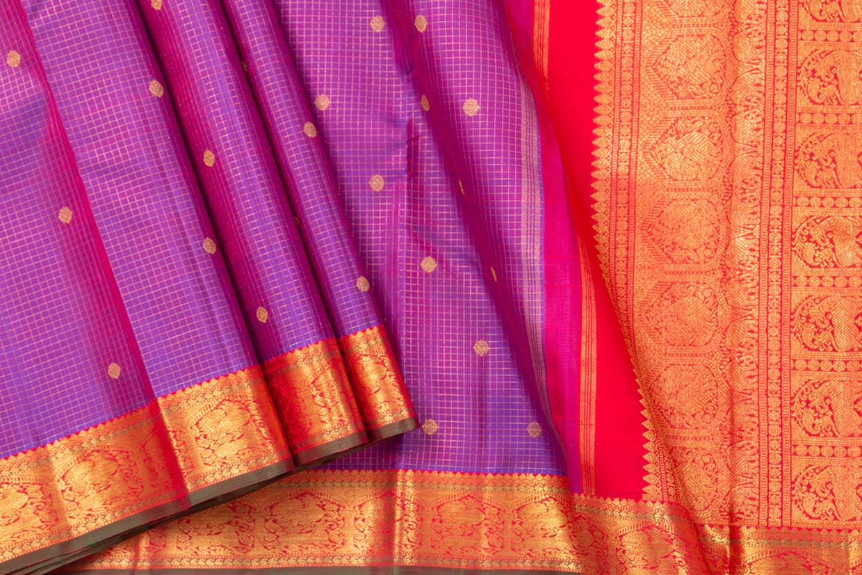 Magenta And Red Kanchipuram Silk Saree With Small Border Handwoven Pure Silk For Wedding Wear PV NYC 1097 - Silk Sari - Panjavarnam PV NYC 1097