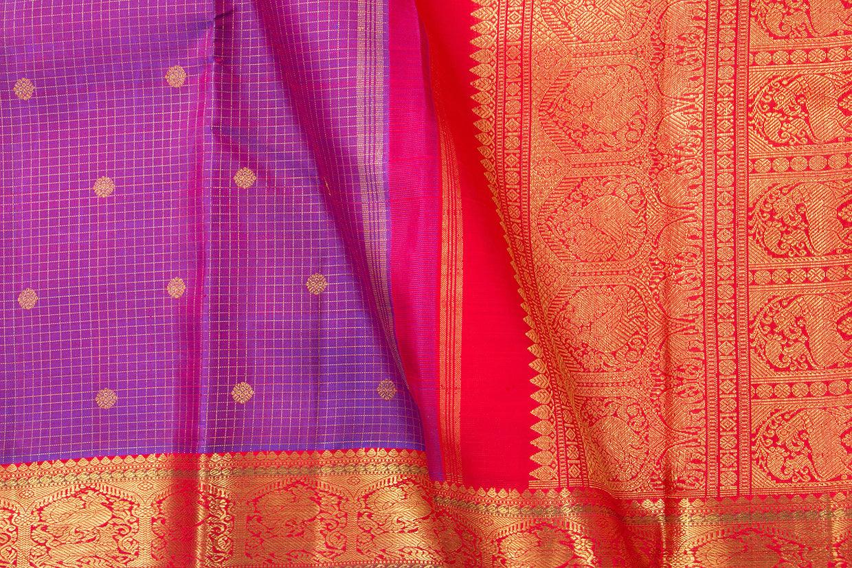 Magenta And Red Kanchipuram Silk Saree With Small Border Handwoven Pure Silk For Wedding Wear PV NYC 1097 - Silk Sari - Panjavarnam PV NYC 1097