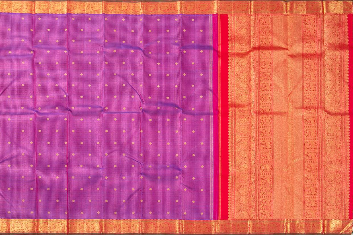 Magenta And Red Kanchipuram Silk Saree With Small Border Handwoven Pure Silk For Wedding Wear PV NYC 1097 - Silk Sari - Panjavarnam PV NYC 1097