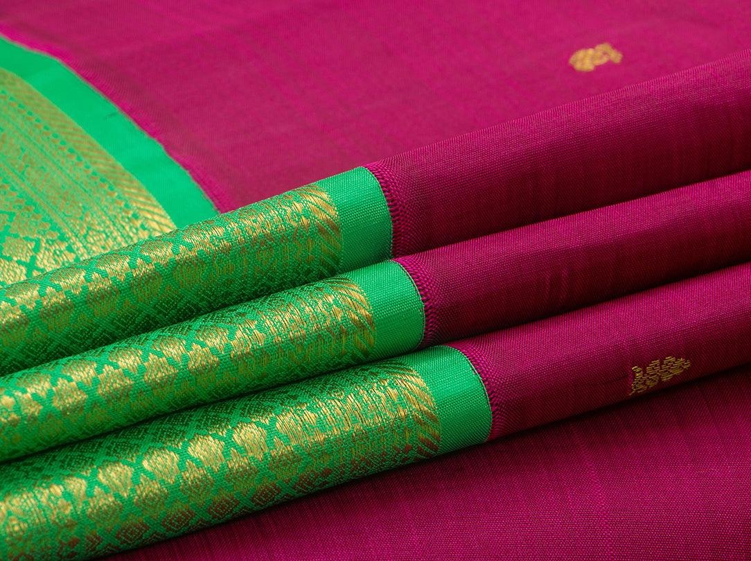 Magenta And Sea Green Kanchipuram Silk Saree Handwoven Pure Silk Pure Zari For Festive Wear PV NYC 811 - Silk Sari - Panjavarnam PV NYC 811