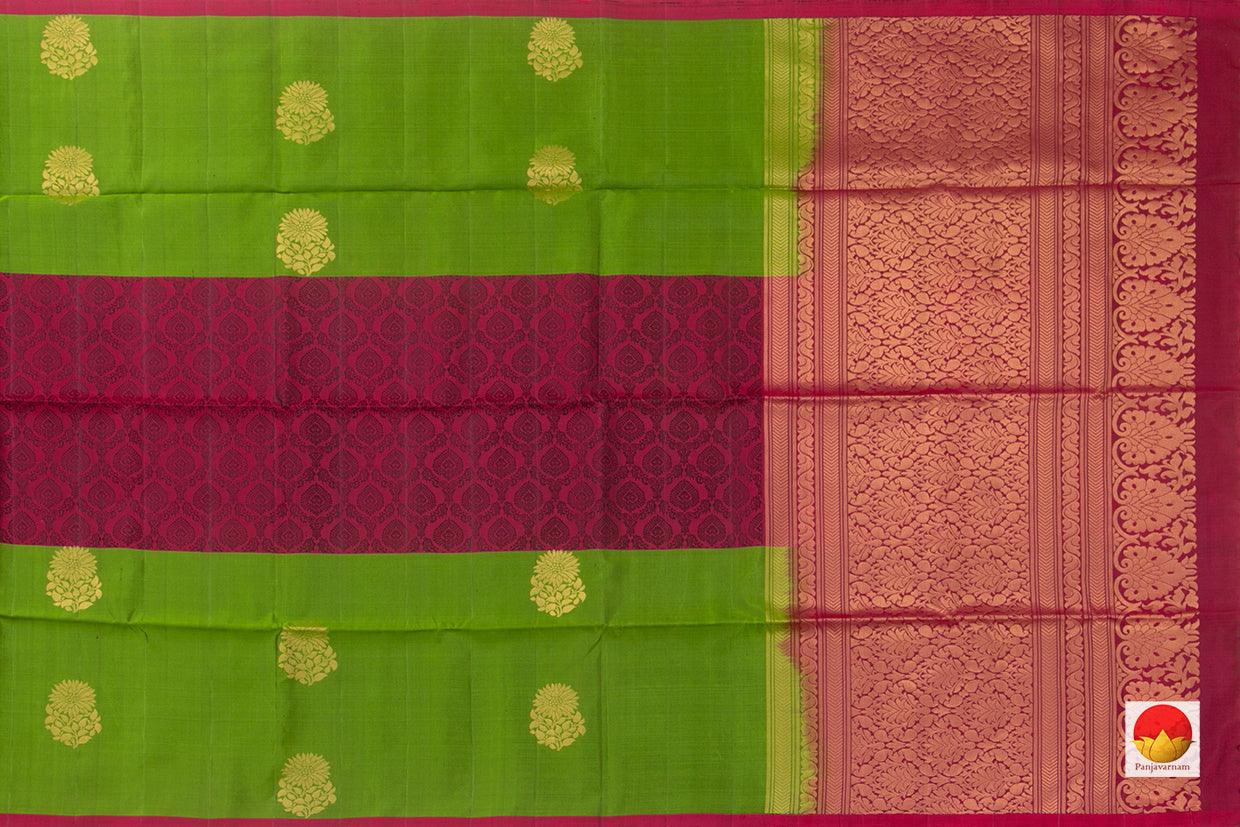 Magenta Handwoven Soft Silk Saree Pure Silk With Long Green Border For Festive Wear PV RSP 143 - Silk Sari - Panjavarnam