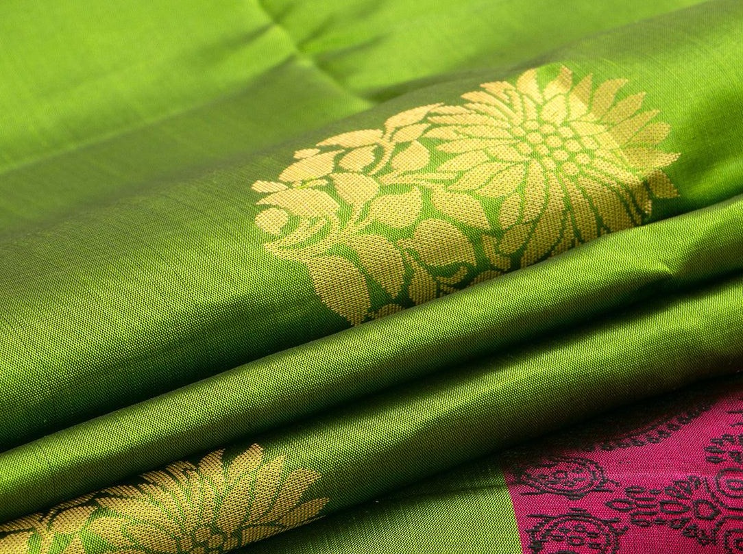 Magenta Handwoven Soft Silk Saree Pure Silk With Long Green Border For Festive Wear PV RSP 143 - Silk Sari - Panjavarnam