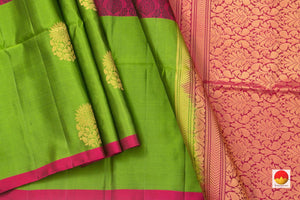 Magenta Handwoven Soft Silk Saree Pure Silk With Long Green Border For Festive Wear PV RSP 143 - Silk Sari - Panjavarnam PV RSP 143