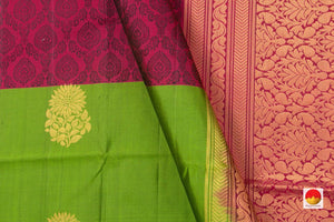 Magenta Handwoven Soft Silk Saree Pure Silk With Long Green Border For Festive Wear PV RSP 143 - Silk Sari - Panjavarnam PV RSP 143