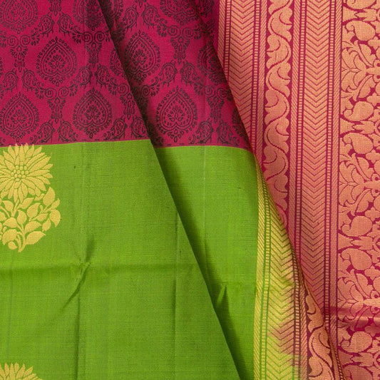Magenta Handwoven Soft Silk Saree Pure Silk With Long Green Border For Festive Wear PV RSP 143 - Silk Sari - Panjavarnam PV RSP 143