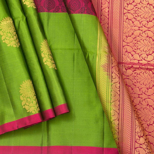 Magenta Handwoven Soft Silk Saree Pure Silk With Long Green Border For Festive Wear PV RSP 143 - Silk Sari - Panjavarnam PV RSP 143