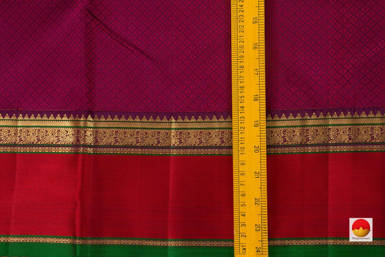 Magenta Jacquard Kanchipuram Silk Saree With Contrast Blue Blouse Handwoven Pure Silk Pure Zari For Weddings PV NYC 673 - Silk Sari - Panjavarnam