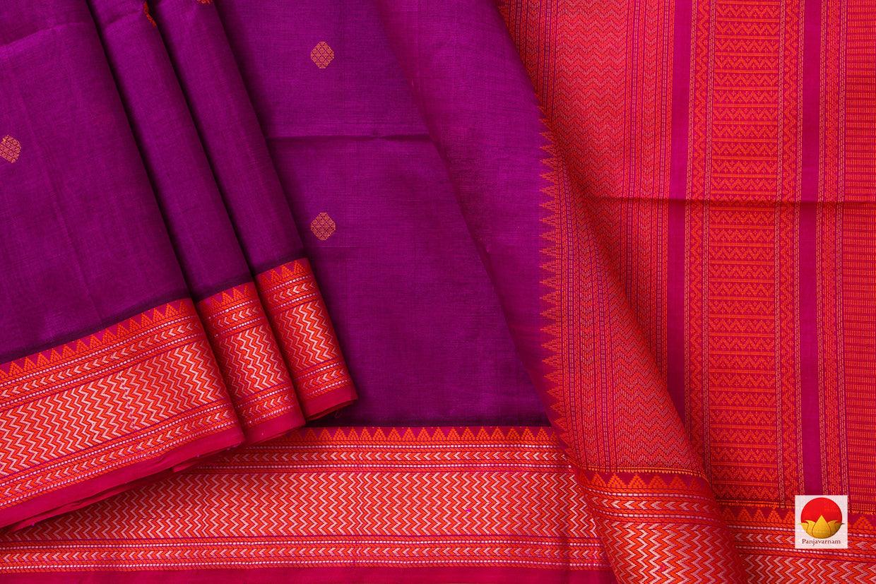 Magenta Kanchi Silk Cotton Saree With Thread Work Handwoven For Office Wear KSC 1182 - Silk Cotton - Panjavarnam KSC 1182