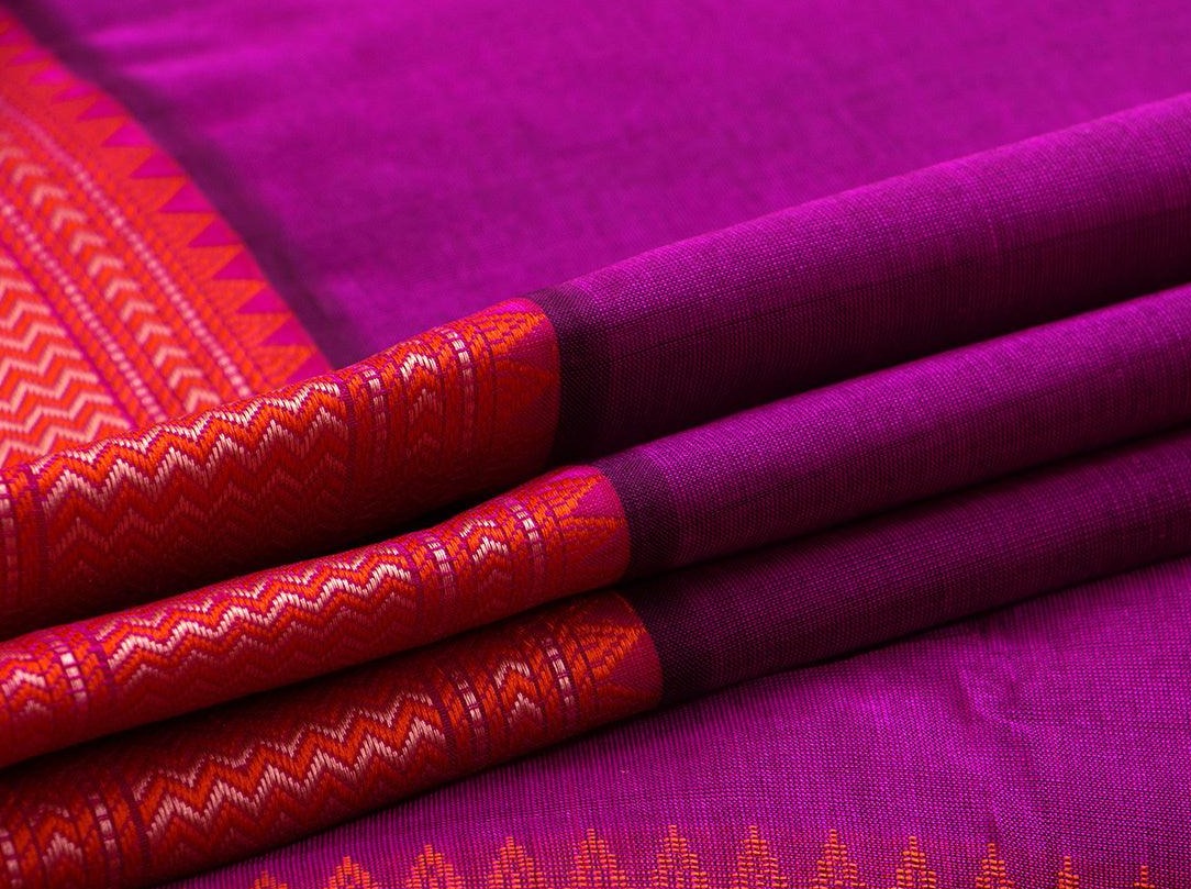 Magenta Kanchi Silk Cotton Saree With Thread Work Handwoven For Office Wear KSC 1182 - Silk Cotton - Panjavarnam KSC 1182