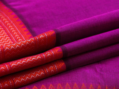 Magenta Kanchi Silk Cotton Saree With Thread Work Handwoven For Office Wear KSC 1182 - Silk Cotton - Panjavarnam KSC 1182