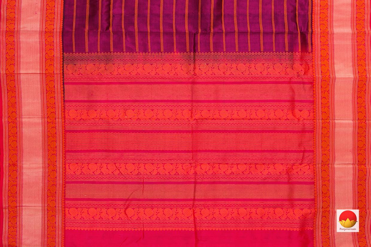 Magenta Kanchi Silk Cotton Saree With Veldhari Stripes Handwoven For Office Wear PV KSC 1200 - Silk Cotton - Panjavarnam