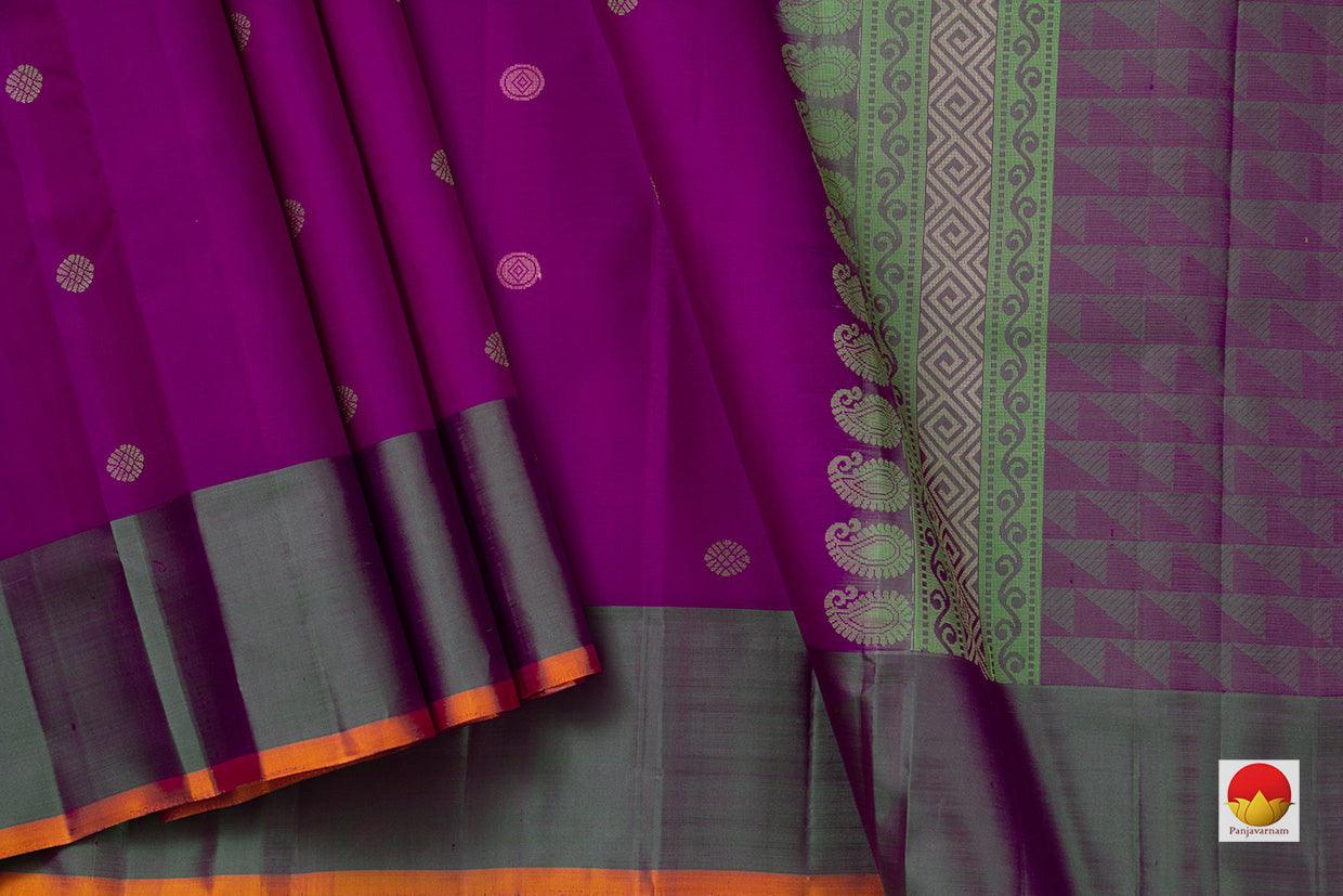 Magenta Kanchipuram Silk Saree Handwoven Pure Silk No Zari Light Weight With Medium Border Office Wear PV KNN 179 - Silk Sari - Panjavarnam