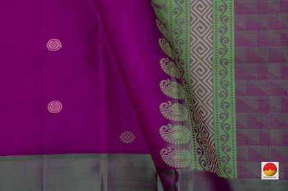 Magenta Kanchipuram Silk Saree Handwoven Pure Silk No Zari Light Weight With Medium Border Office Wear PV KNN 179 - Silk Sari - Panjavarnam