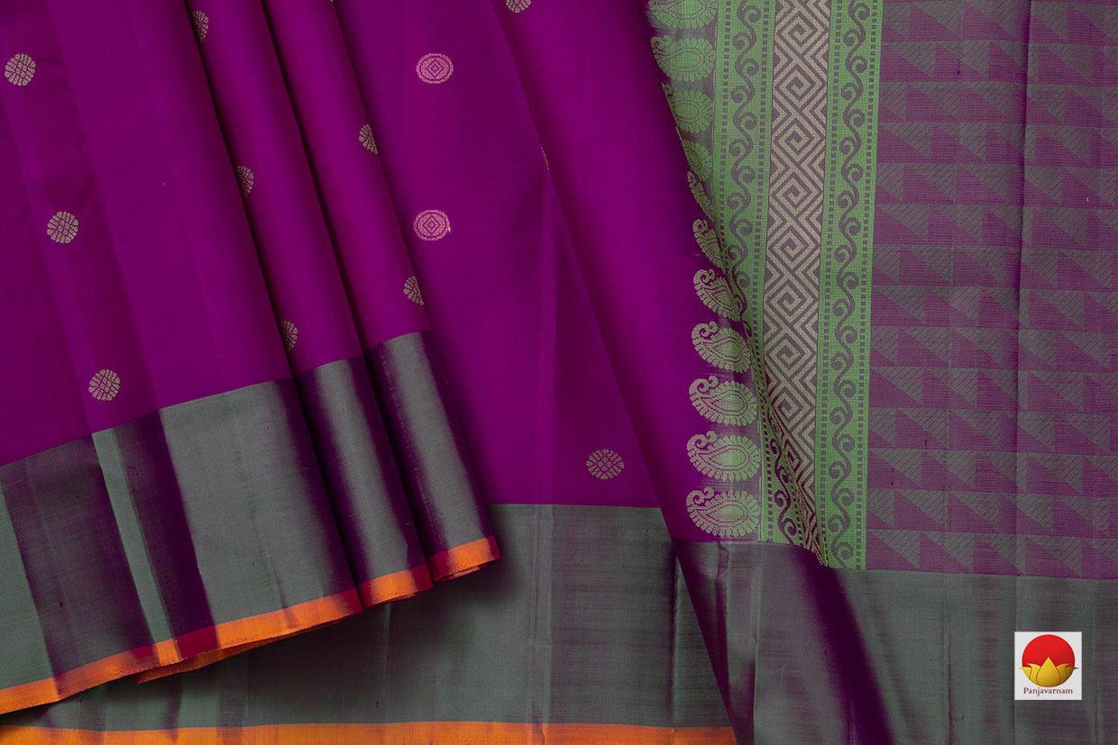 Magenta Kanchipuram Silk Saree Handwoven Pure Silk No Zari Light Weight With Medium Border Office Wear PV KNN 179 - Silk Sari - Panjavarnam PV KNN 179