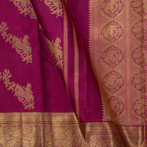 Magenta Kanchipuram Silk Saree With Green Selvedge For Bridal Wear PV NYC 1136 - Silk Sari - Panjavarnam PV NYC 1136