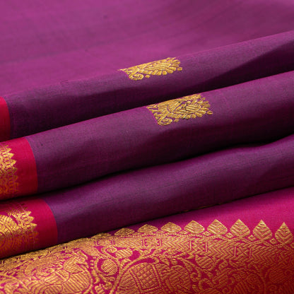 Magenta Kanchipuram Silk Saree With Medium Border Handwoven Pure Silk For Wedding Wear PV NYC 1156 - Silk Sari - Panjavarnam PV NYC 1156
