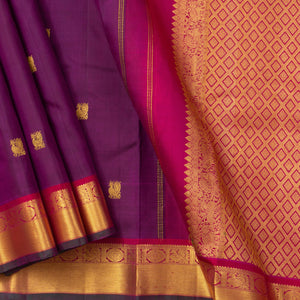 Magenta Kanchipuram Silk Saree With Medium Border Handwoven Pure Silk For Wedding Wear PV NYC 1156 - Silk Sari - Panjavarnam PV NYC 1156