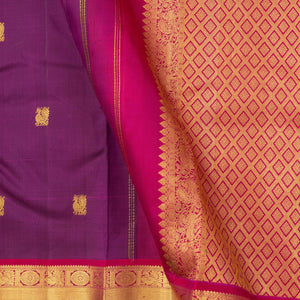 Magenta Kanchipuram Silk Saree With Medium Border Handwoven Pure Silk For Wedding Wear PV NYC 1156 - Silk Sari - Panjavarnam PV NYC 1156