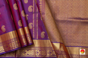 Magenta Kanchipuram Silk Saree With Paisley Motifs Handwoven Pure Silk Pure Zari For Festive Wear PV SA 2039 - Silk Sari - Panjavarnam PV SA 2039