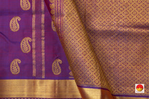 Magenta Kanchipuram Silk Saree With Paisley Motifs Handwoven Pure Silk Pure Zari For Festive Wear PV SA 2039 - Silk Sari - Panjavarnam PV SA 2039