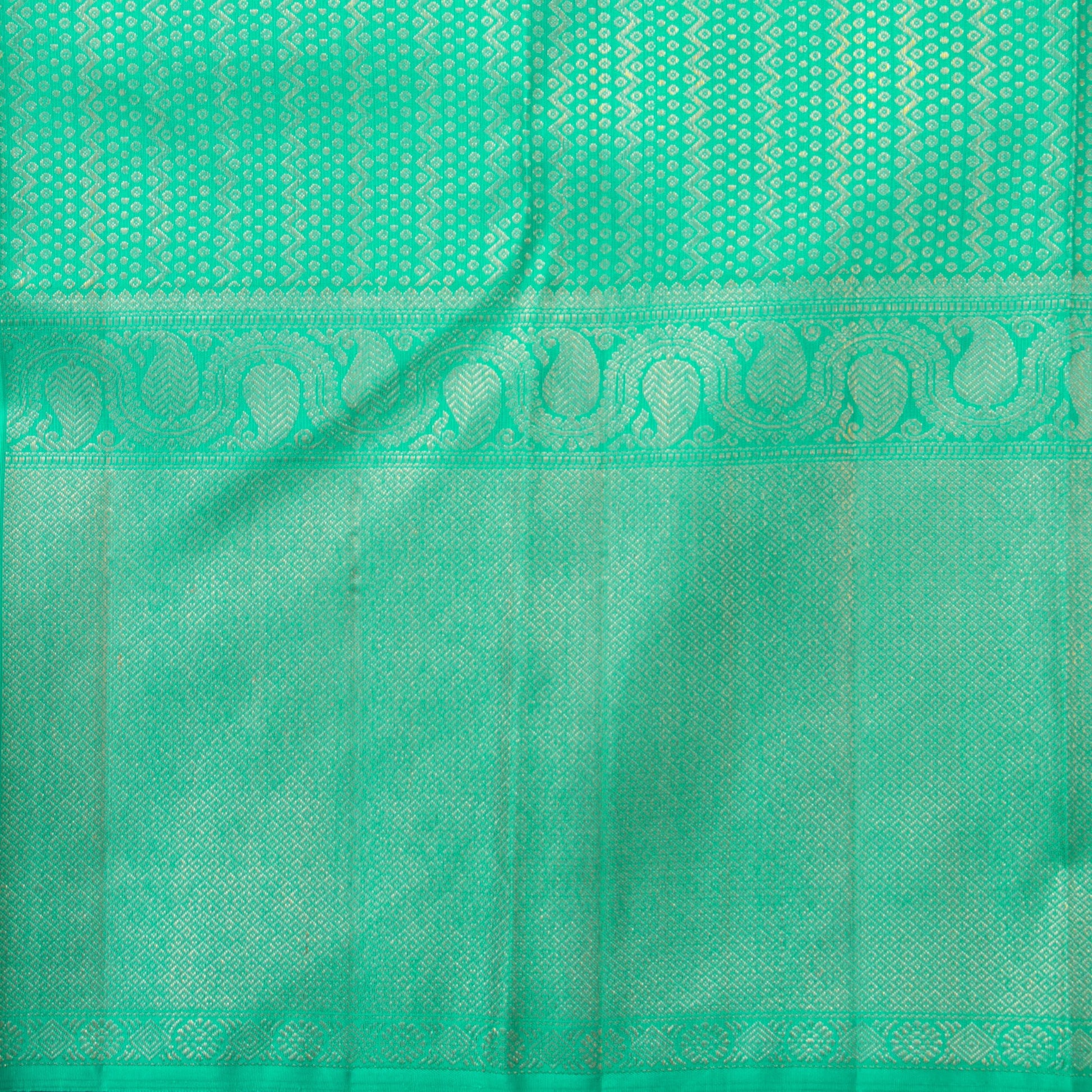 Magenta, Sea Green And Orange Kanchipuram Silk Saree Handwoven Pure Silk Pure Zari Mubbagam PV NYC 1244 - Silk Sari - Panjavarnam PV NYC 1244