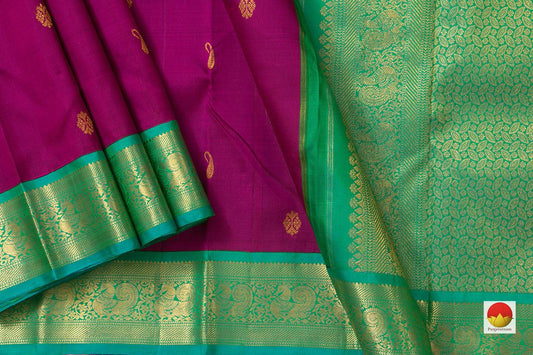 Magenta With Contrast Korvai Border Kanchipuram Silk Saree Handwoven Pure Silk And Pure Zari For Weddings - PV J 7271 - Silk Sari - Panjavarnam