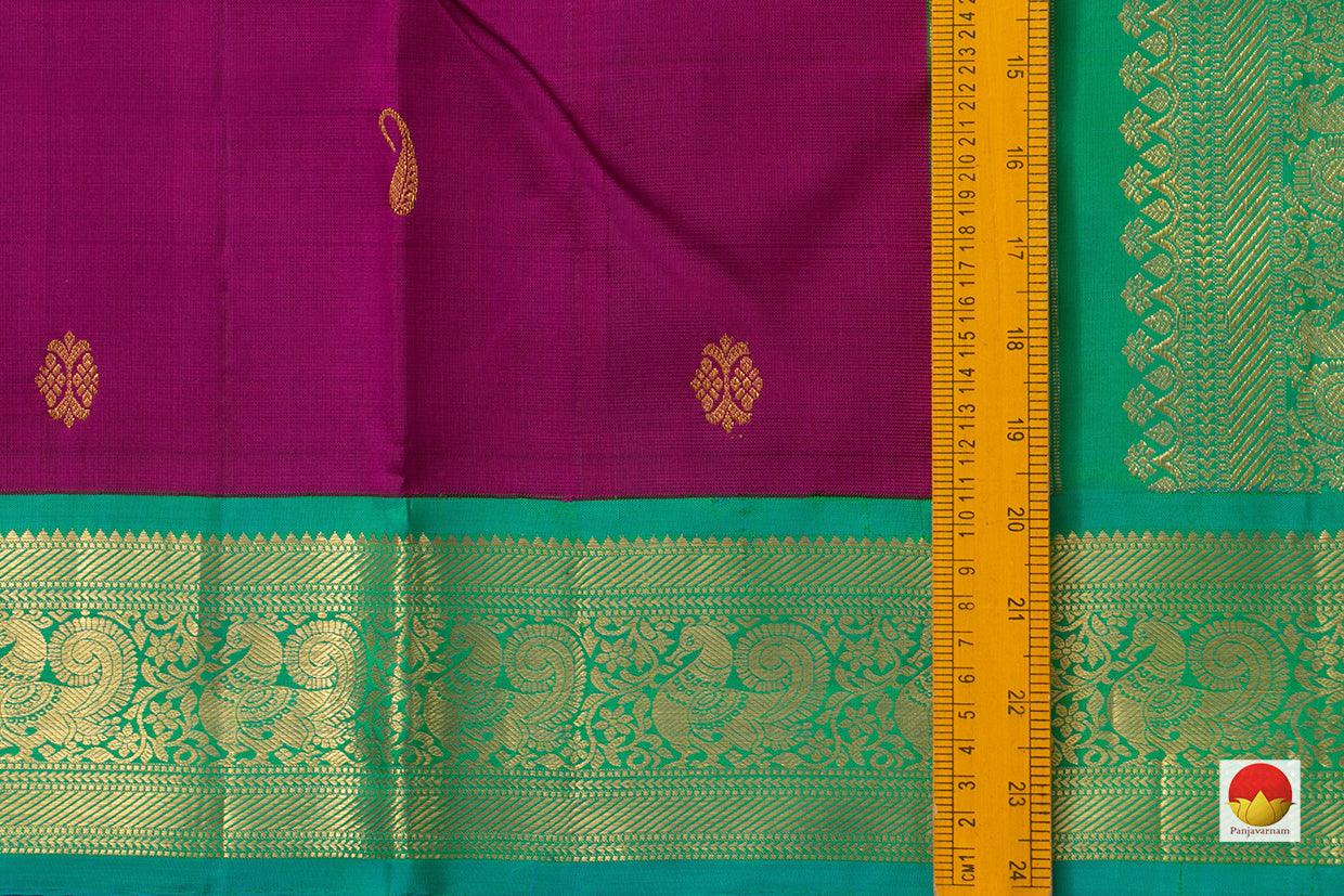 Magenta With Contrast Korvai Border Kanchipuram Silk Saree Handwoven Pure Silk And Pure Zari For Weddings - PV J 7271 - Silk Sari - Panjavarnam