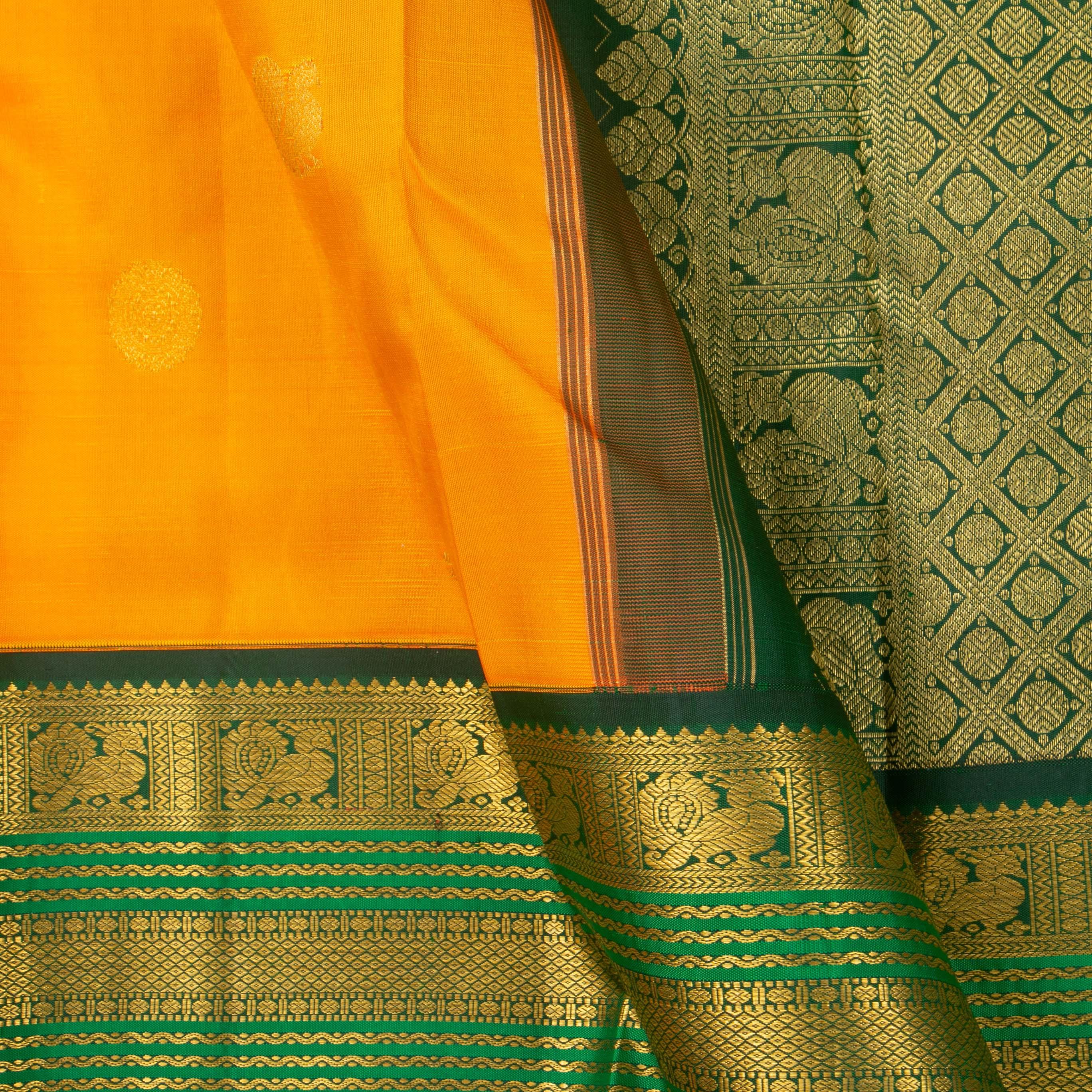 Deals Traditional Kanchipuram Yellow Color Saree With Lovely Elephant Weaving Green Border | Pallu WEAVING Finest and Most classic Wedding Saree