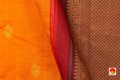 Mango Yellow Kanchipuram Silk Saree Handwoven Pure Silk Pure Zari For Festive Wear PV J 4980 - Silk Sari - Panjavarnam