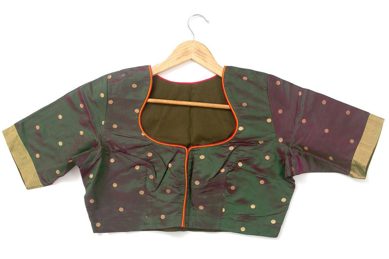 Manthulir Green And Pink Silk Readymade Blouse PV BL 142 - Blouse - Panjavarnam PV BL 142