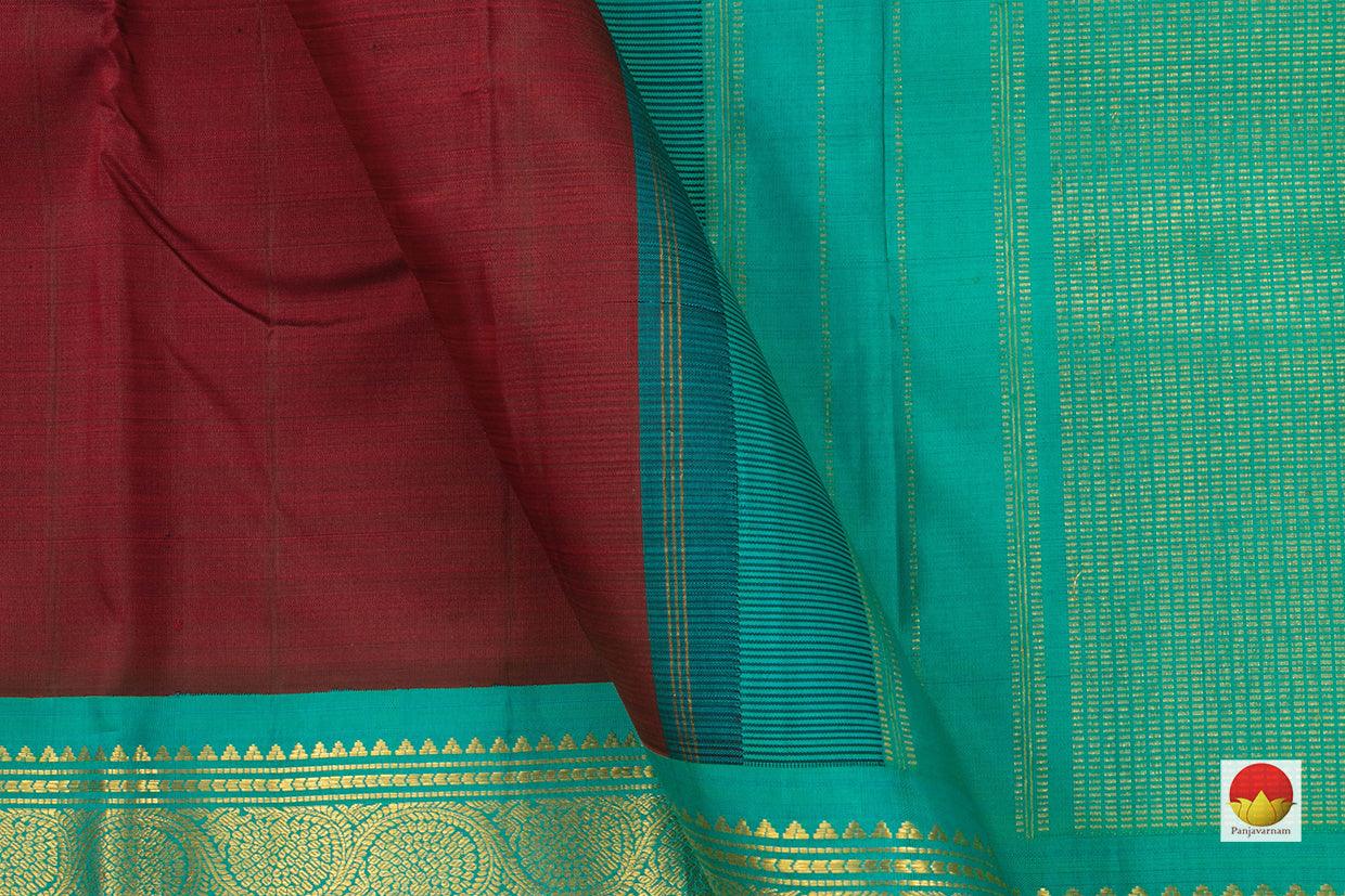 Maroon And Blue Kanchipuram Silk Saree Handwoven Pure Silk Pure Zari For Festive Wear PV J 3158 - Silk Sari - Panjavarnam