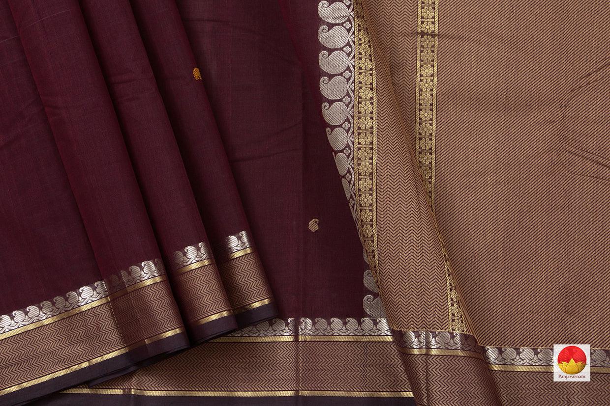 Maroon And Brown Kanchi Cotton Saree For Office Wear PV KC 402 - Cotton Saree - Panjavarnam PV KC 402