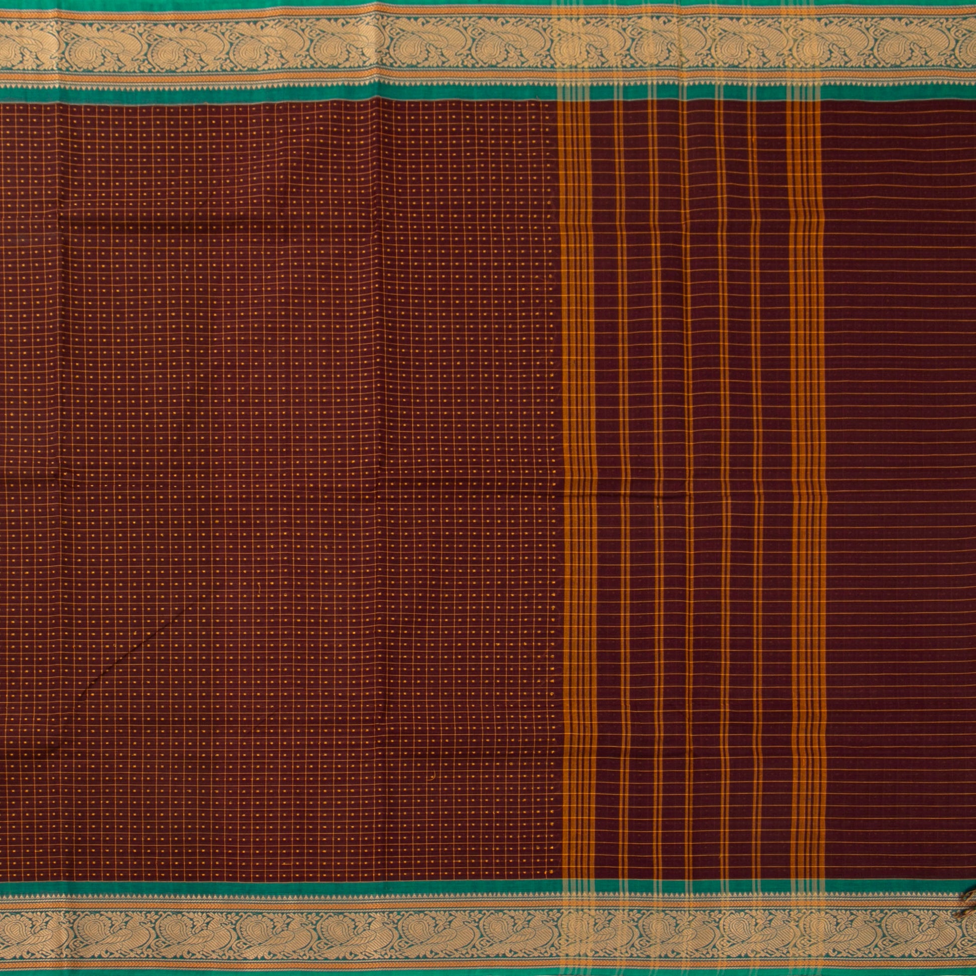Maroon And Green Kanchi Cotton Saree PV MM KC 295 - Cotton Saree - Panjavarnam PV MM KC 295