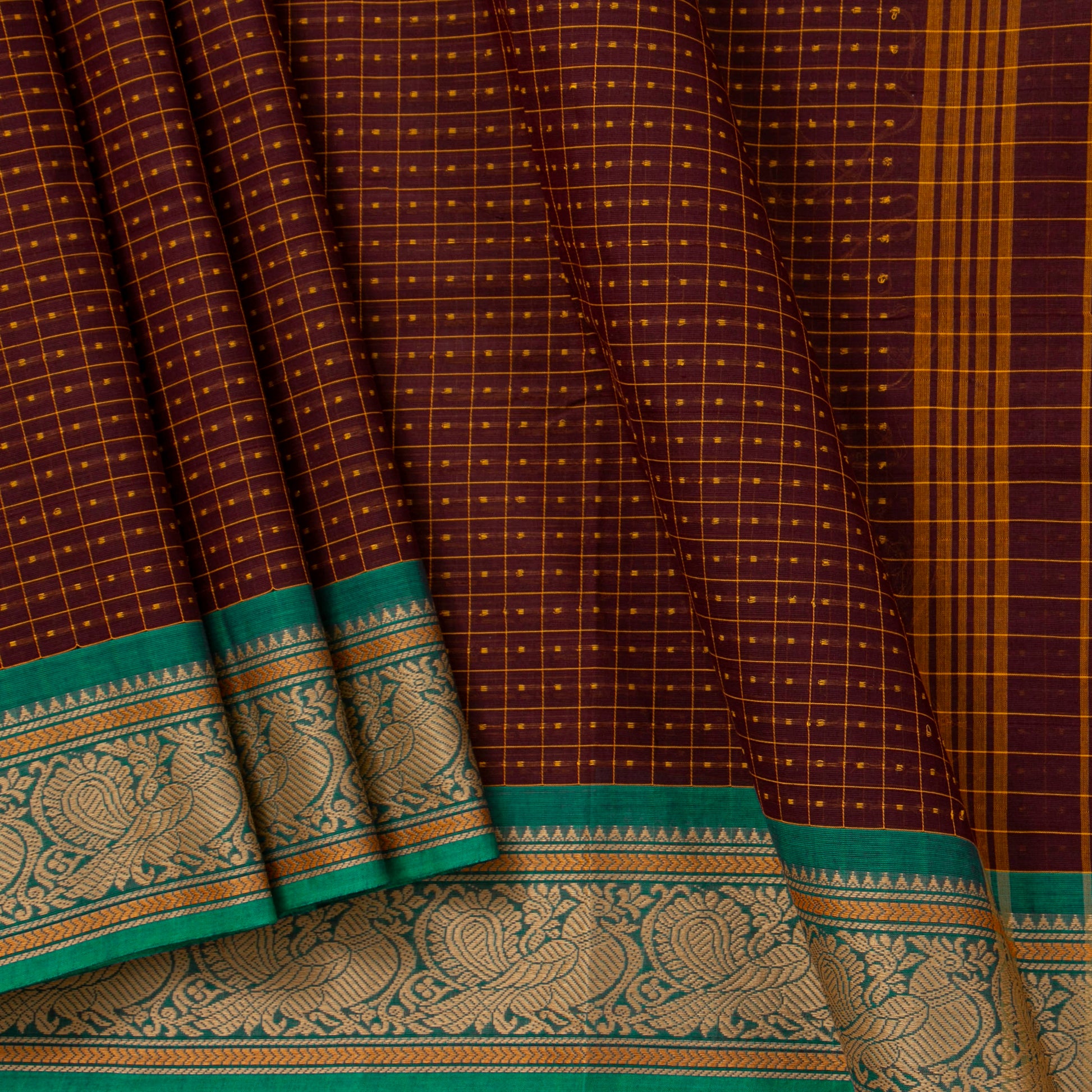 Maroon And Green Kanchi Cotton Saree PV MM KC 295 - Cotton Saree - Panjavarnam PV MM KC 295