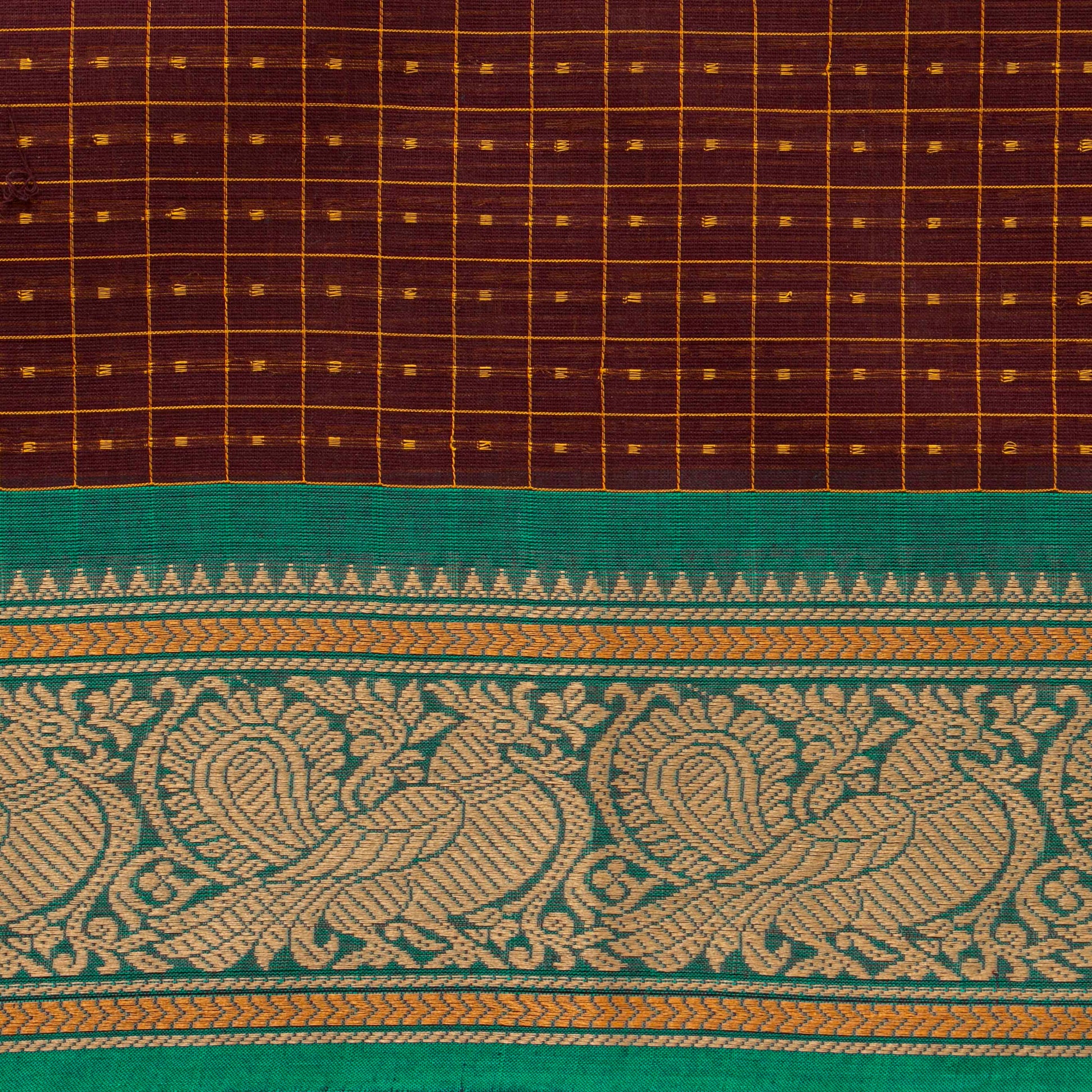 Maroon And Green Kanchi Cotton Saree PV MM KC 295 - Cotton Saree - Panjavarnam PV MM KC 295
