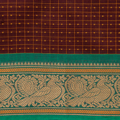 Maroon And Green Kanchi Cotton Saree PV MM KC 295 - Cotton Saree - Panjavarnam PV MM KC 295